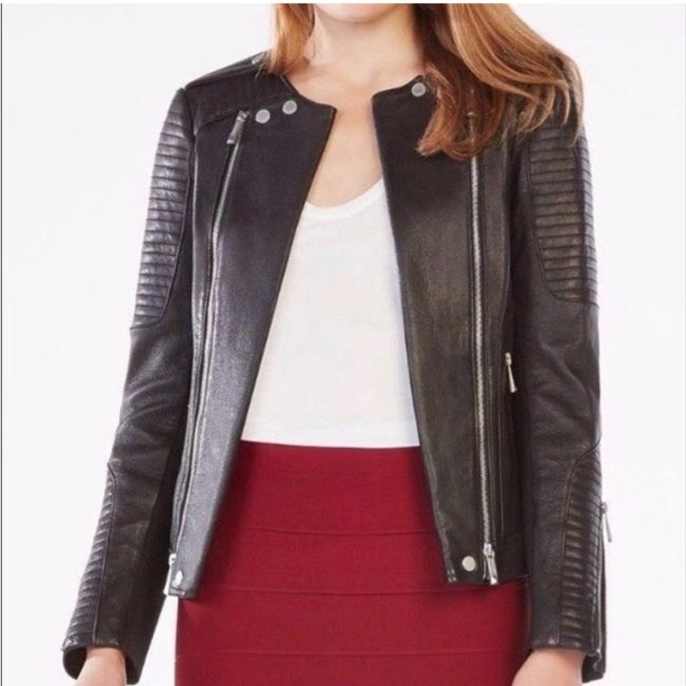 BCBGMaxAzria Hunter Green Genuine Leather Moto Jacket XS